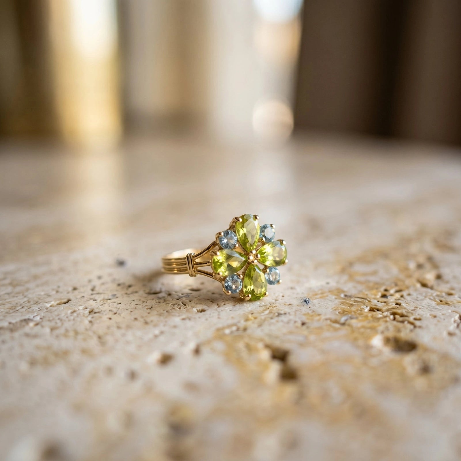 Yellow Gold Blue Topaz & Peridot — Gloria