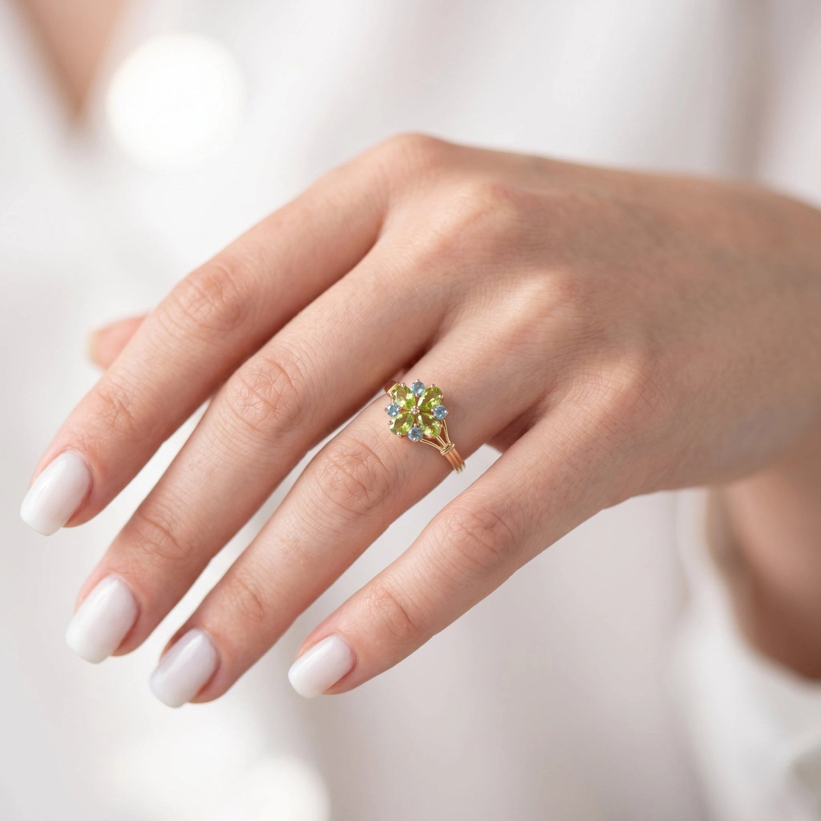 Yellow Gold Blue Topaz & Peridot — Gloria