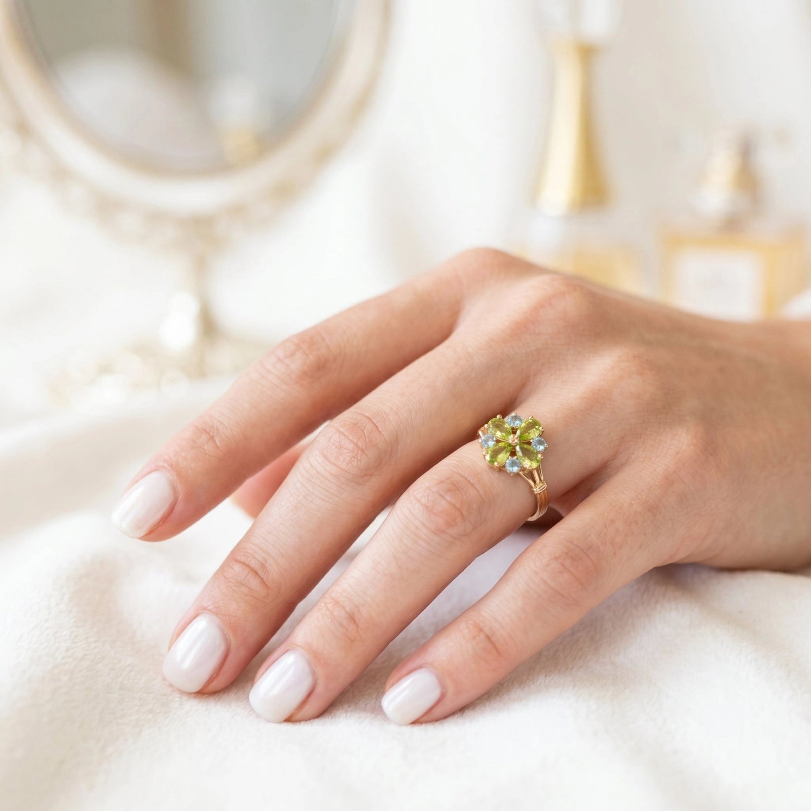 Yellow Gold Blue Topaz & Peridot — Gloria