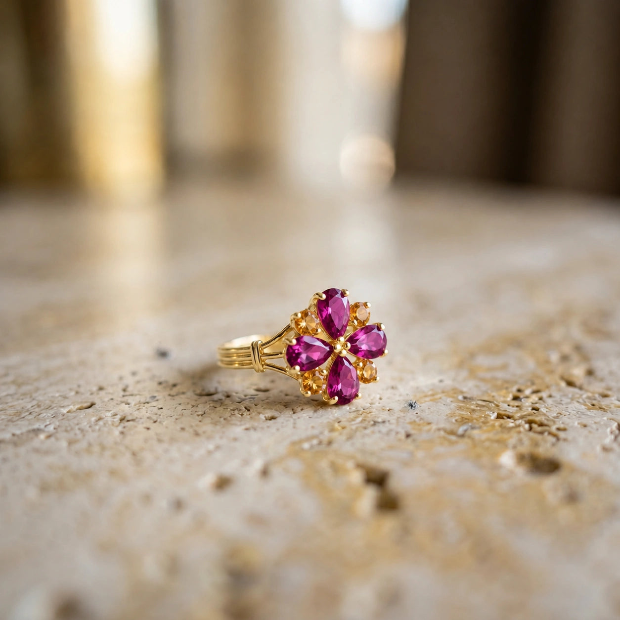 Yellow Gold Citrine & Pink Topaz — Gloria