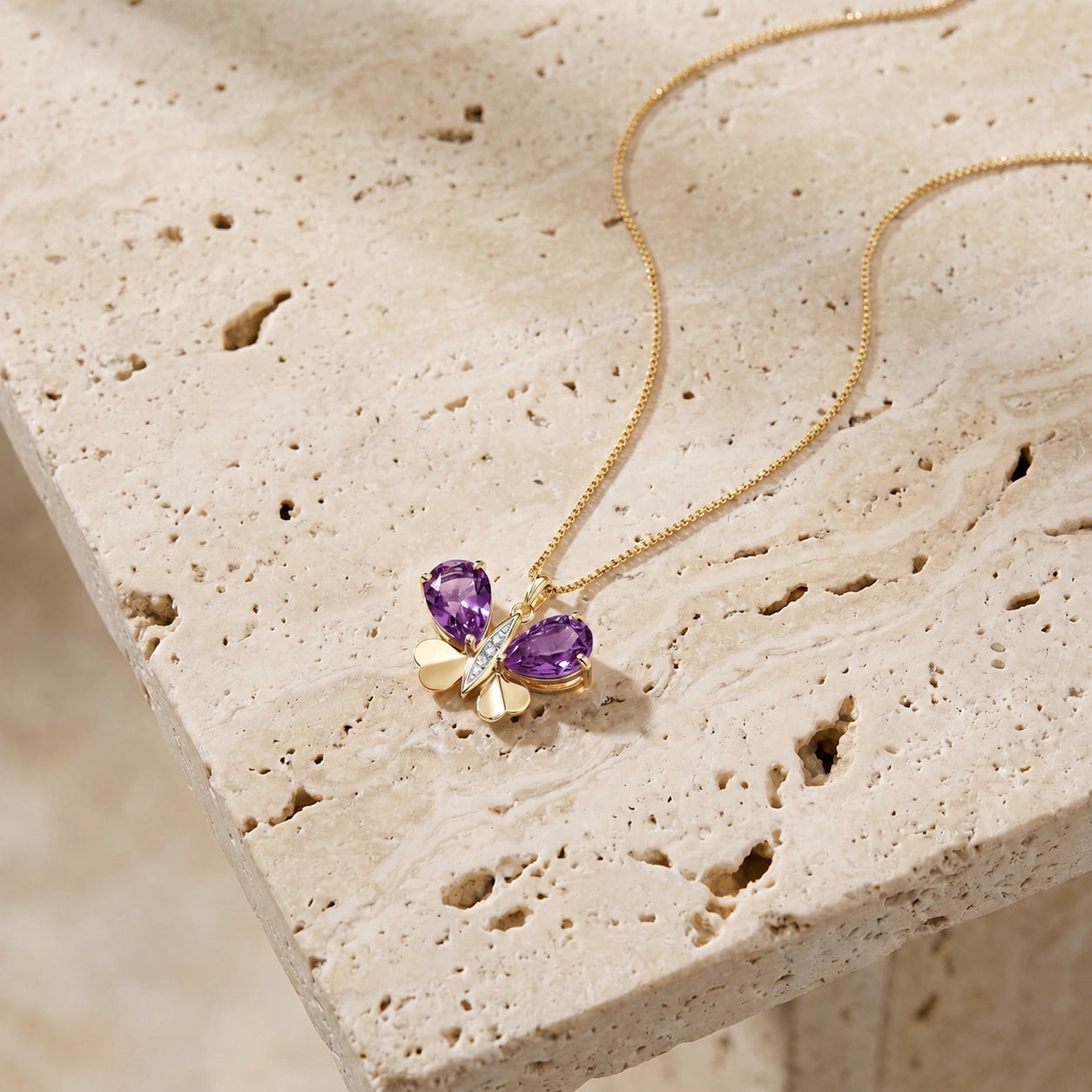 Yellow Gold Atelier Pendant Necklace Amethyst 10K — Flaminia