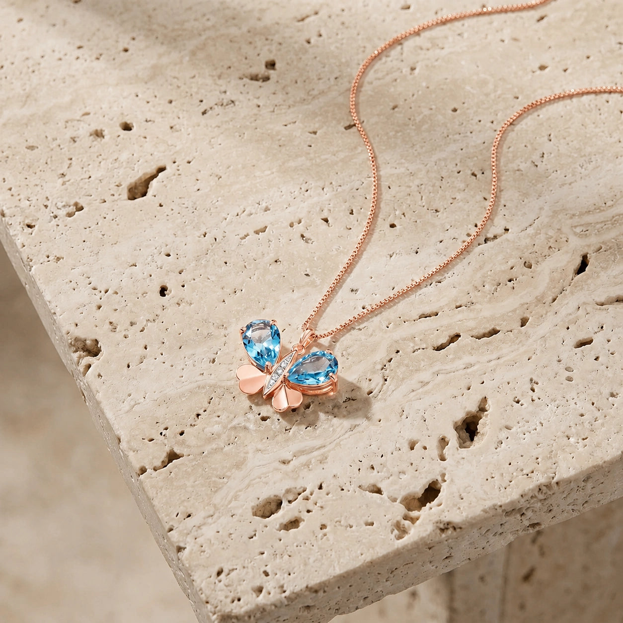 Rose Gold Atelier Pendant Necklace Blue Topaz 10K — Flaminia