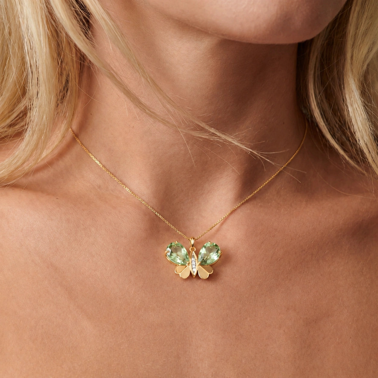 Yellow Gold Atelier Pendant Necklace Green Amethyst 10K — Flaminia