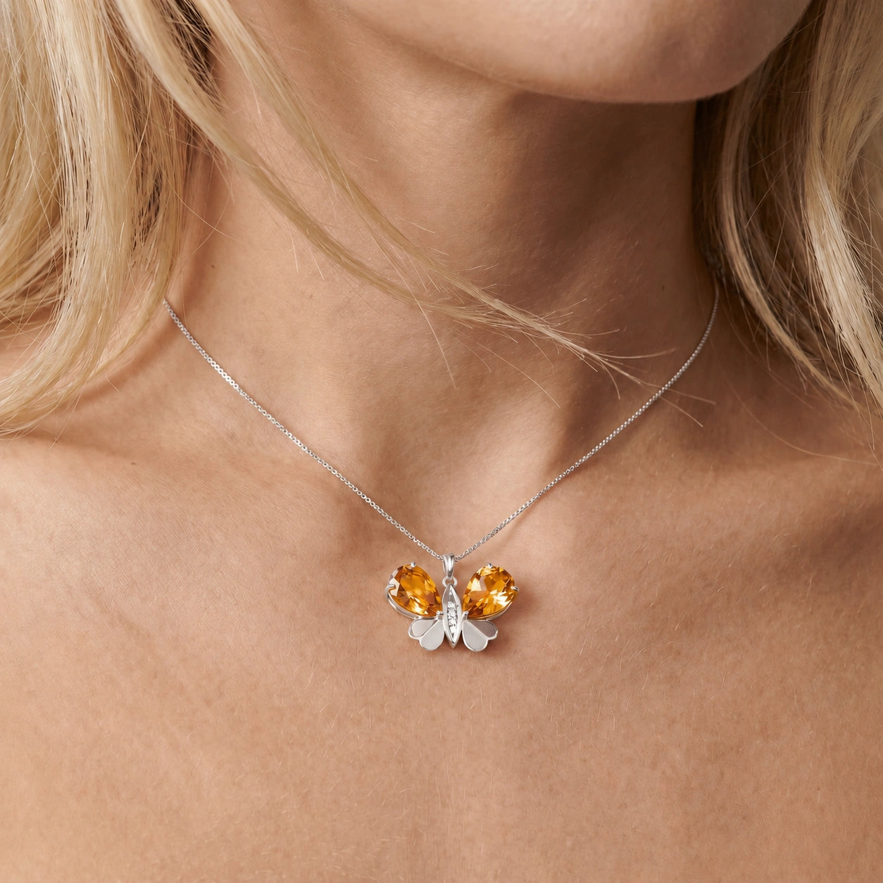White Gold Atelier Pendant Necklace Citrine 10K — Flaminia