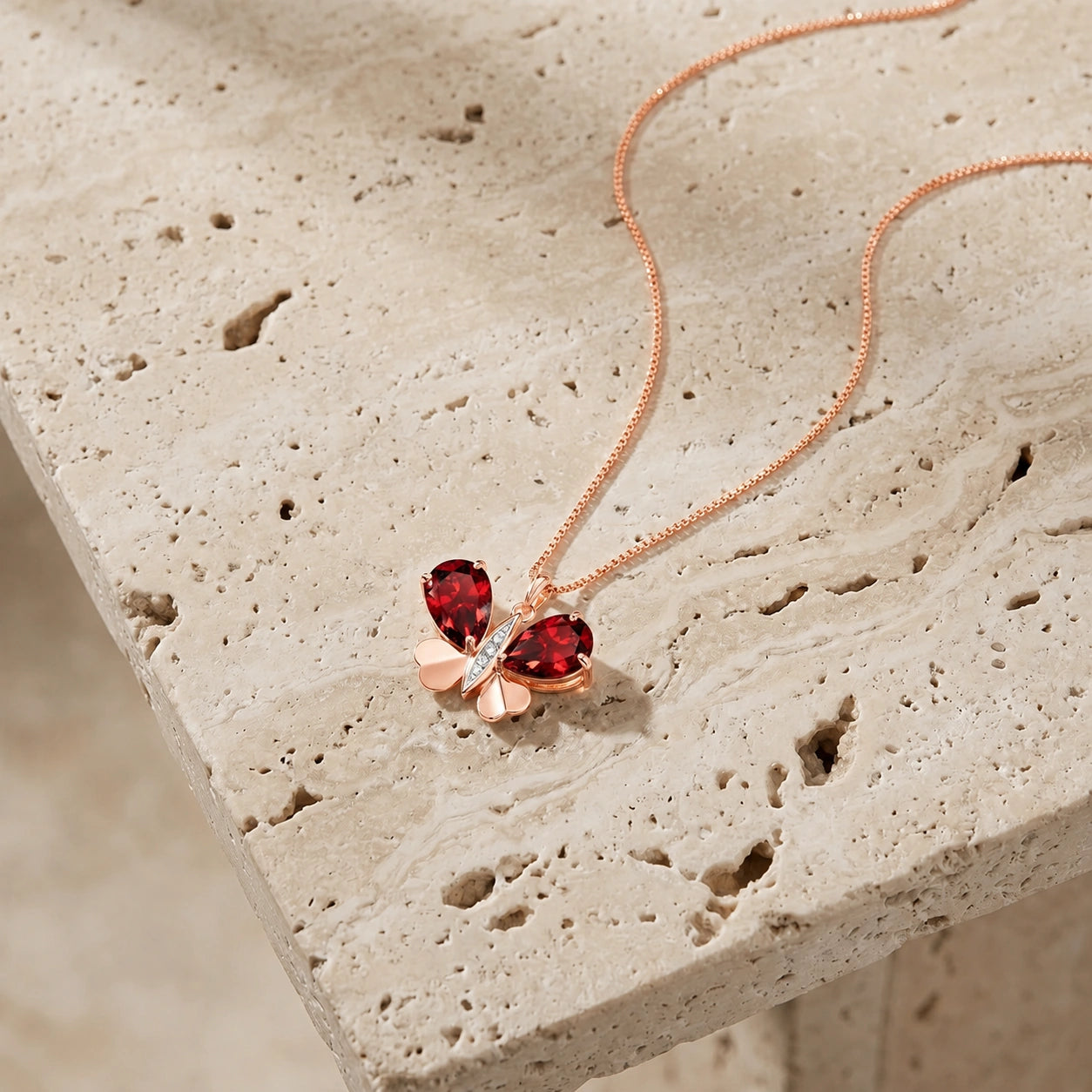 Rose Gold Atelier Pendant Necklace Garnet 10K — Flaminia