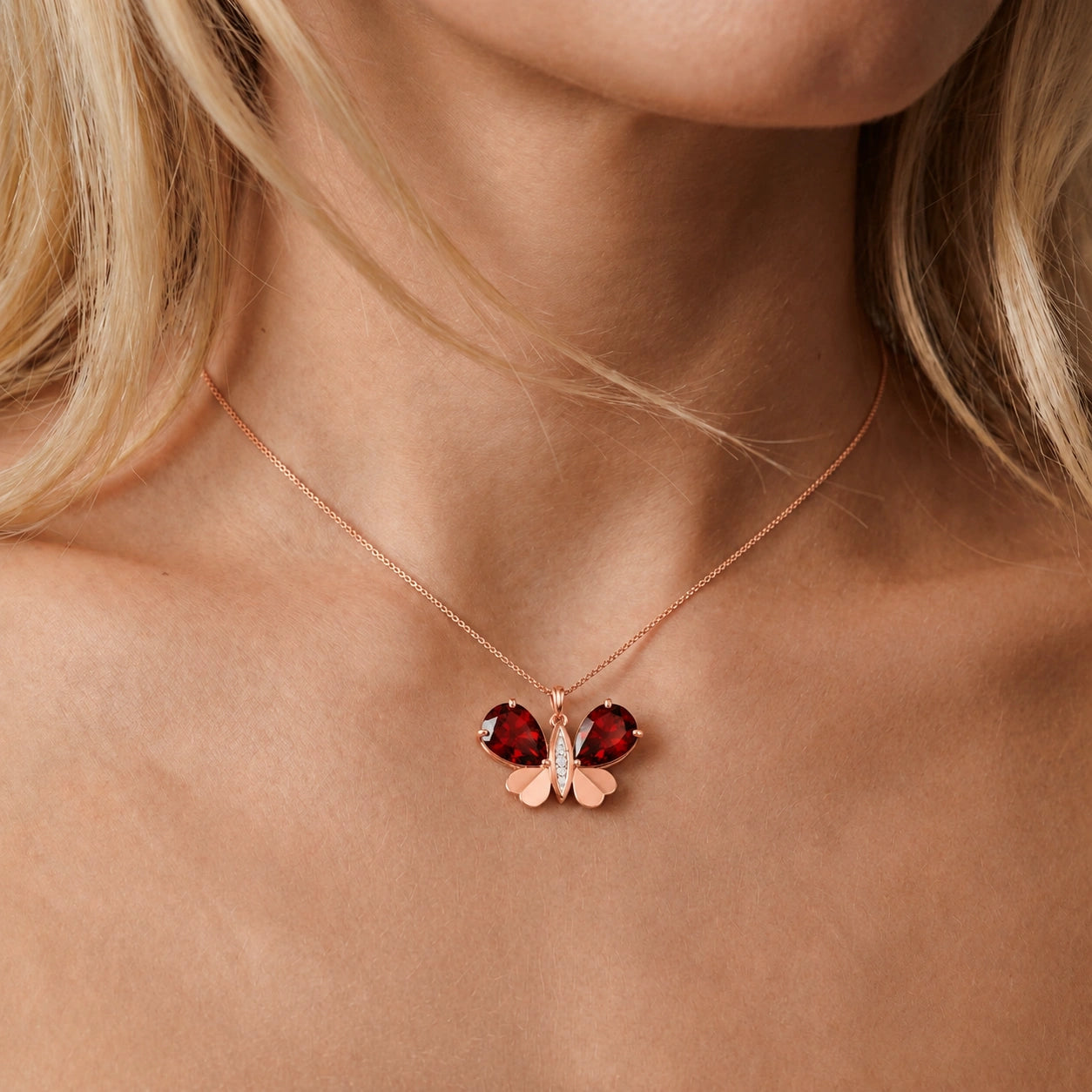 Rose Gold Atelier Pendant Necklace Garnet 10K — Flaminia