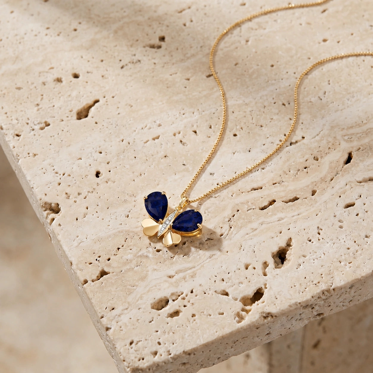 Yellow Gold Atelier Pendant Necklace Sapphire 10K — Flaminia