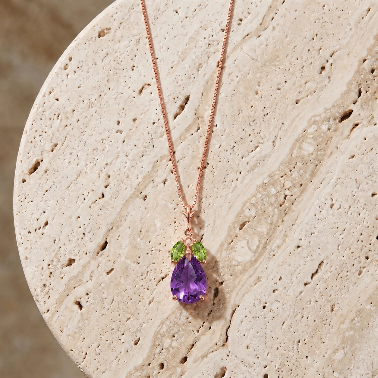 Rose Gold Rose Necklace Amethyst 10K — Nina