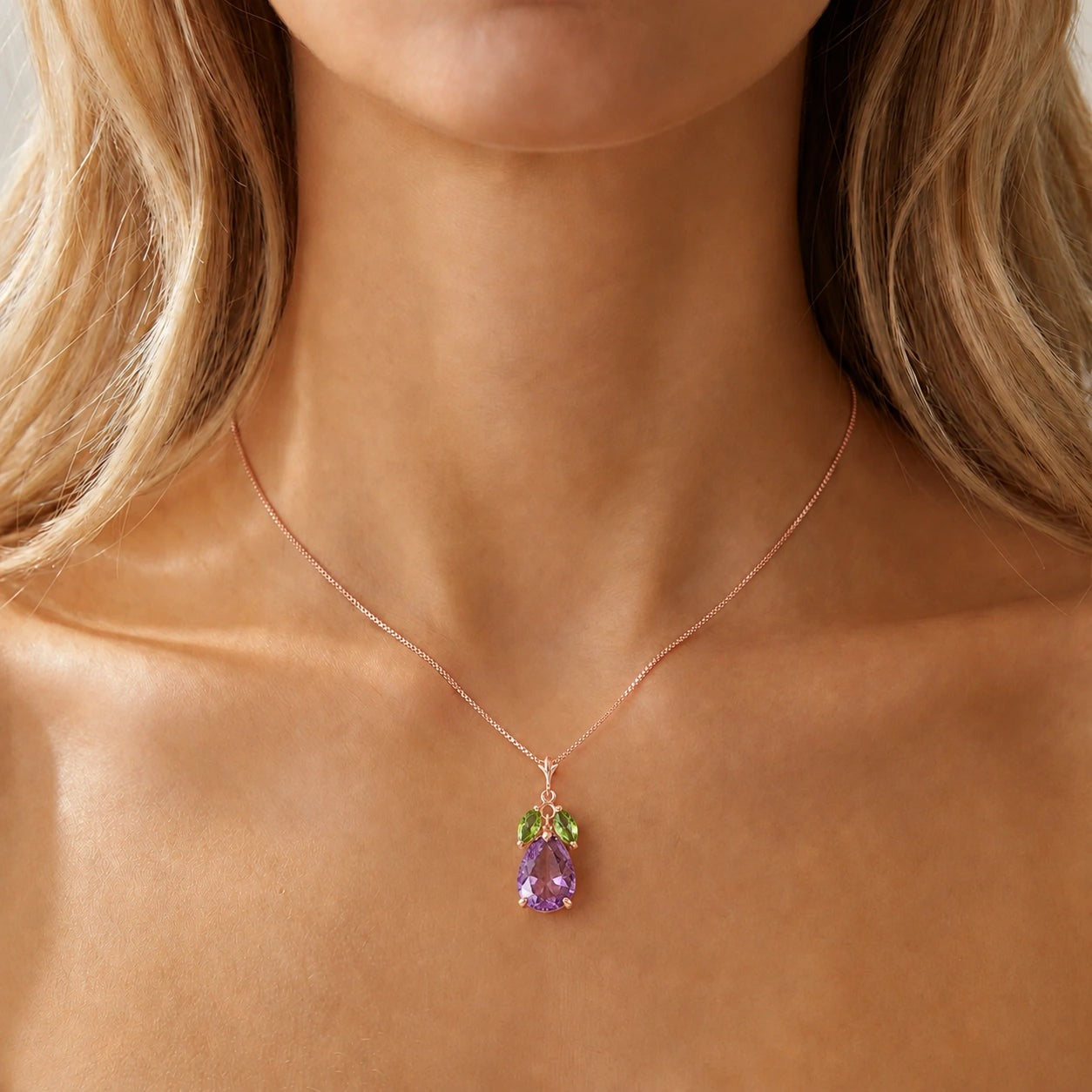 Rose Gold Rose Necklace Amethyst 10K — Nina