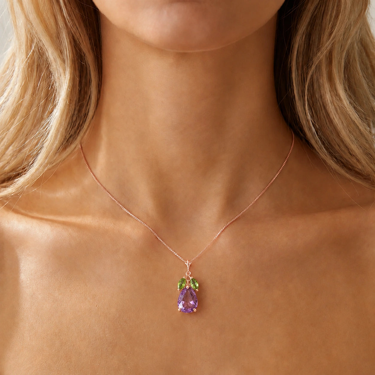 Rose Gold Rose Necklace Amethyst 10K — Nina