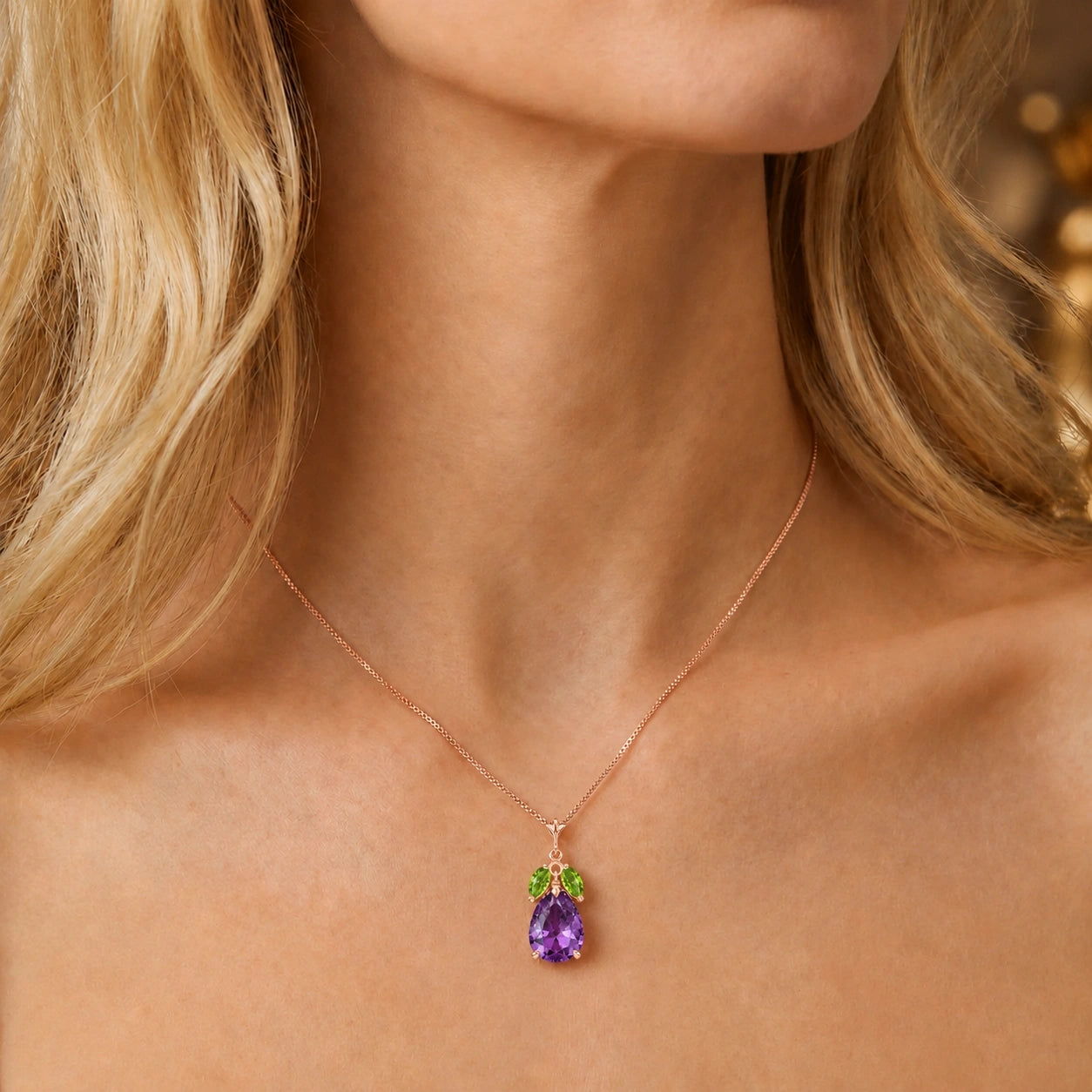 Rose Gold Rose Necklace Amethyst 10K — Nina
