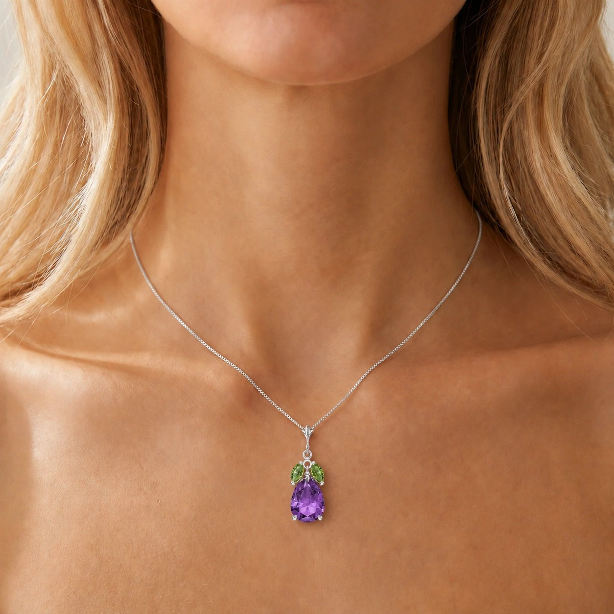 White Gold Rose Necklace Amethyst 10K — Nina