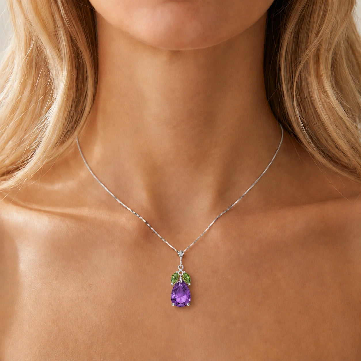 White Gold Rose Necklace Amethyst 10K — Nina