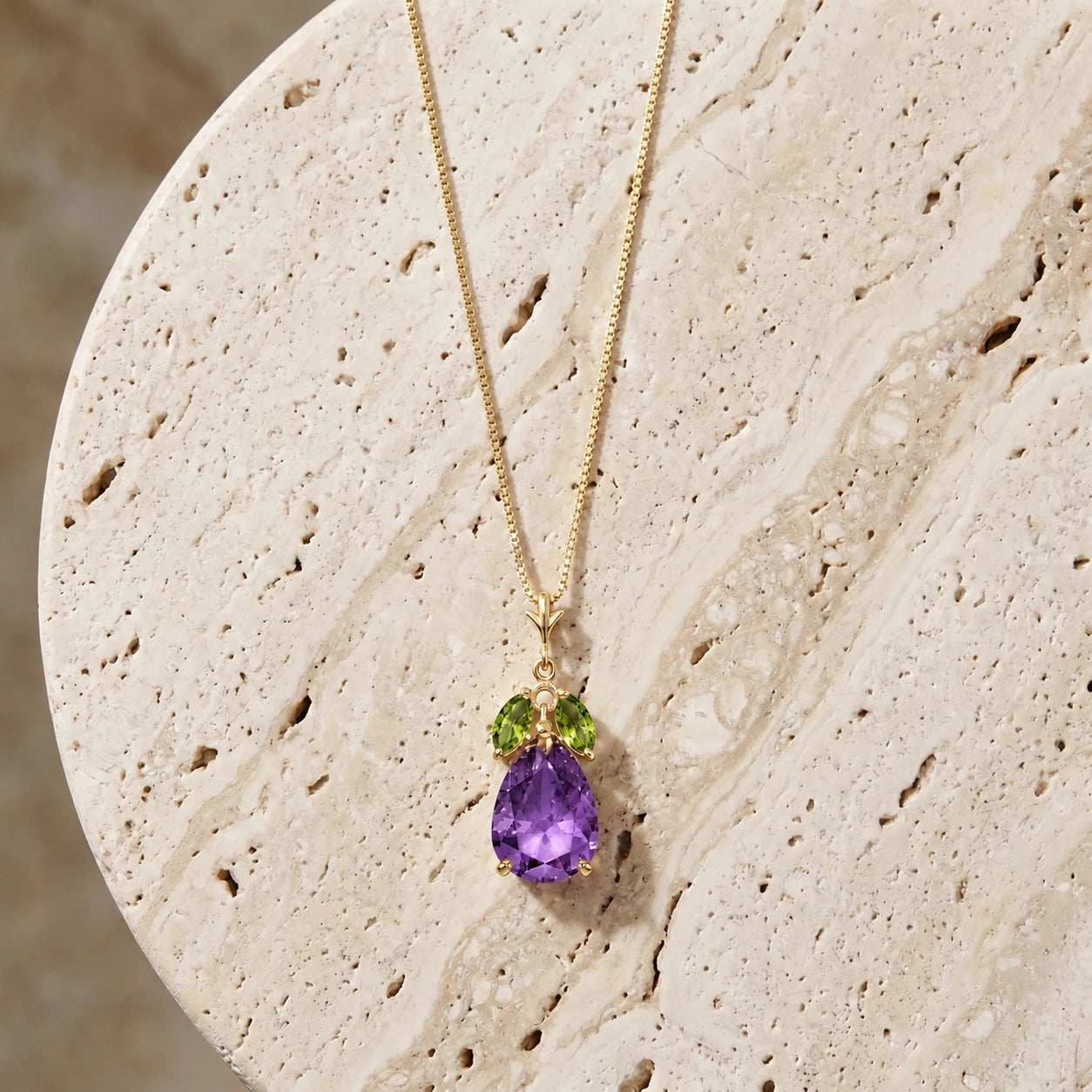 Yellow Gold Rose Necklace Amethyst 10K — Nina