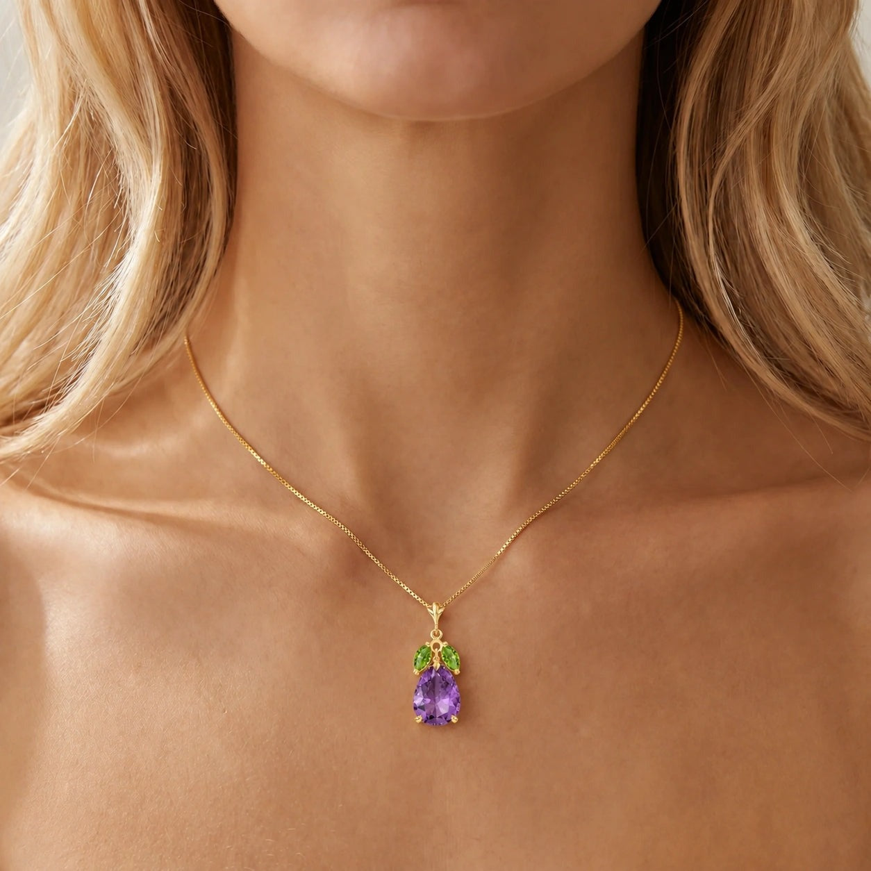 Yellow Gold Rose Necklace Amethyst 10K — Nina