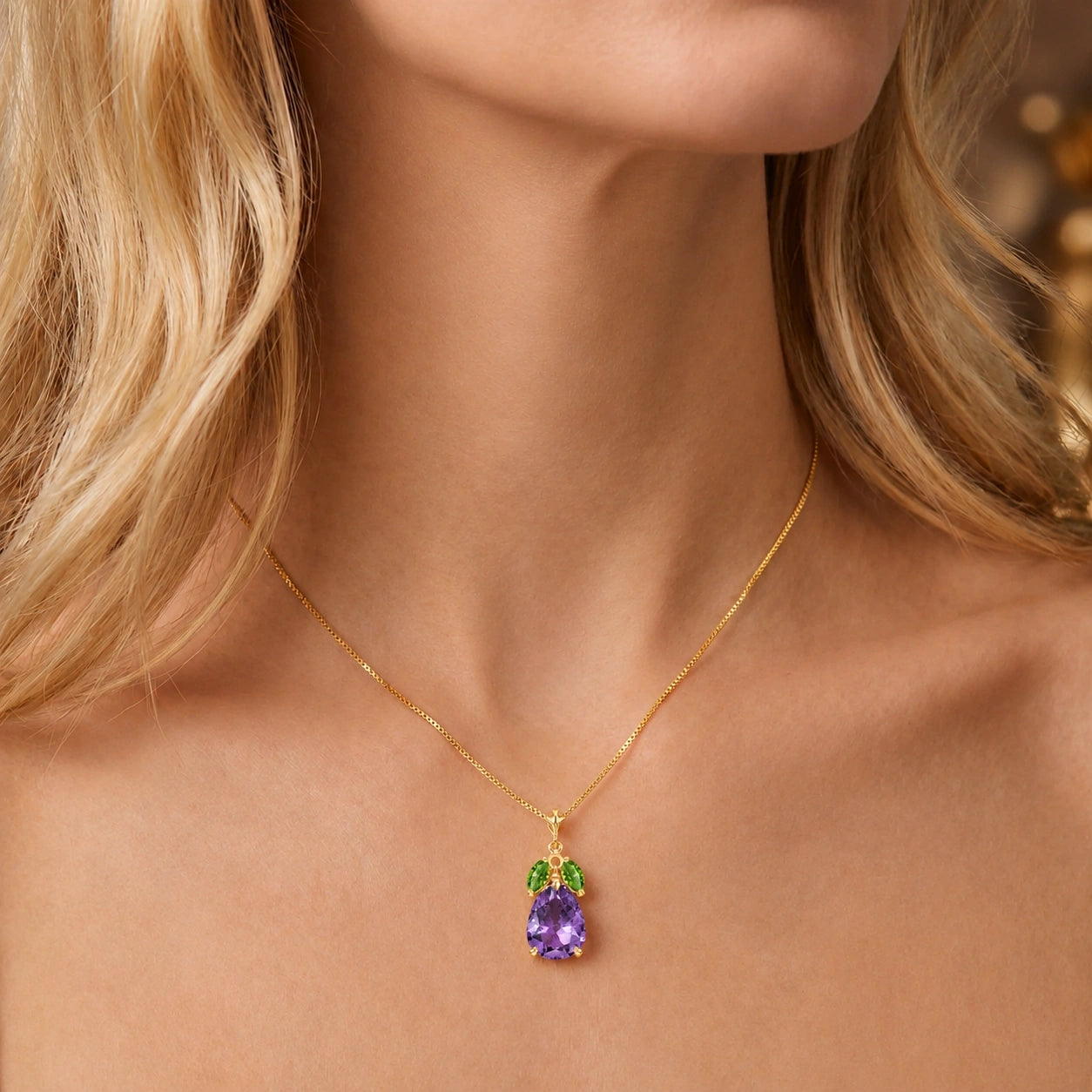 Yellow Gold Rose Necklace Amethyst 10K — Nina