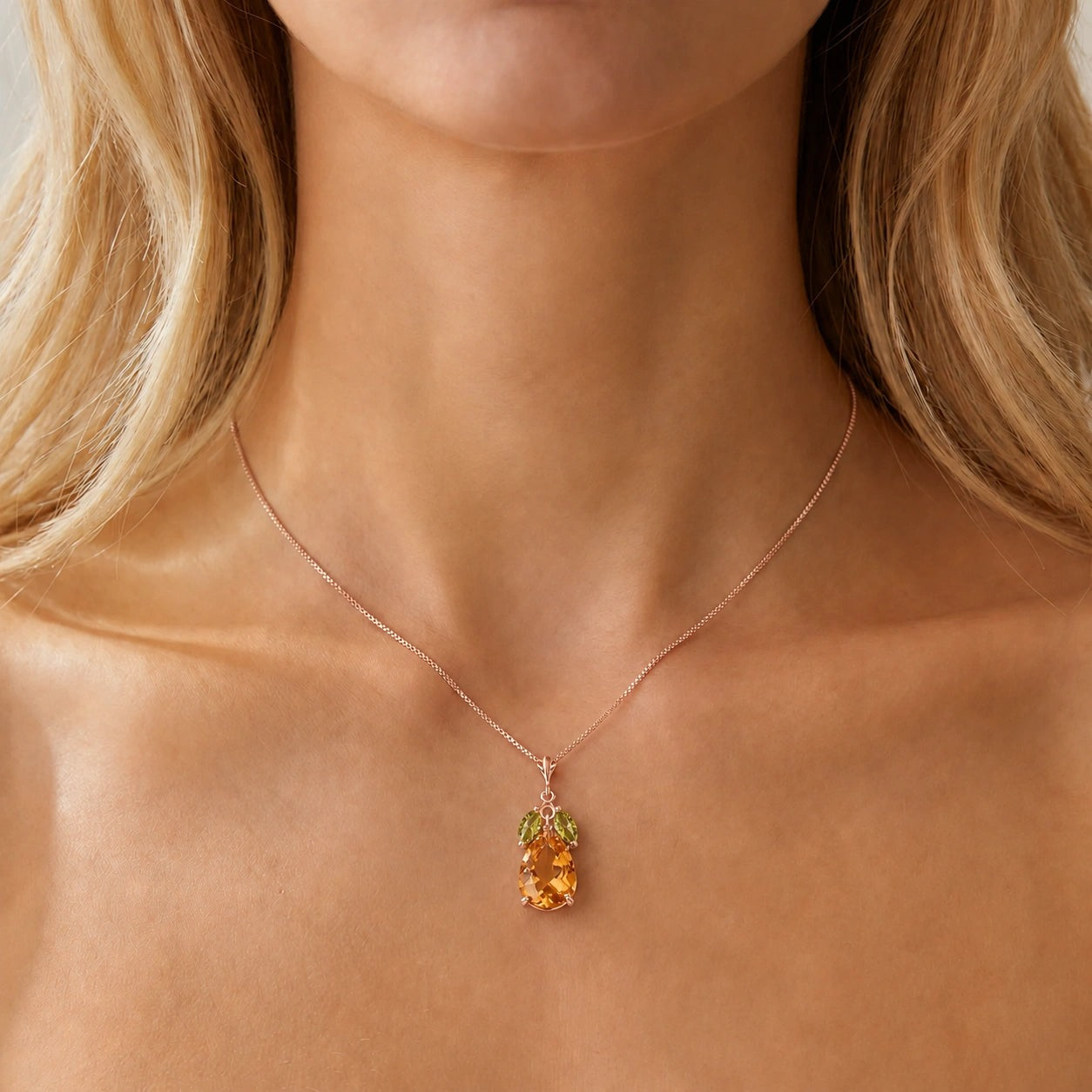 Rose Gold Rose Necklace Blue Topaz 10K — Nina