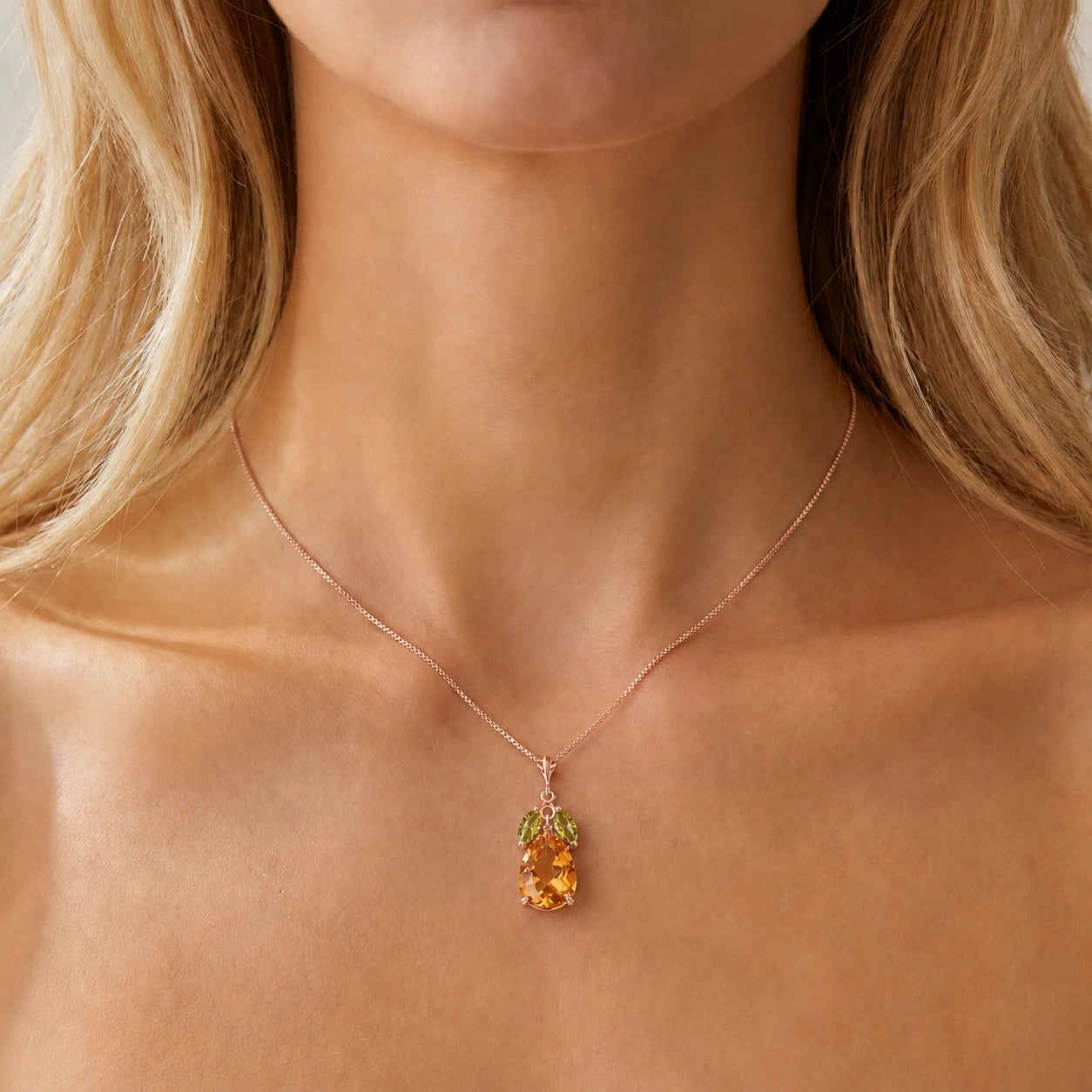 Rose Gold Rose Necklace Blue Topaz 10K — Nina