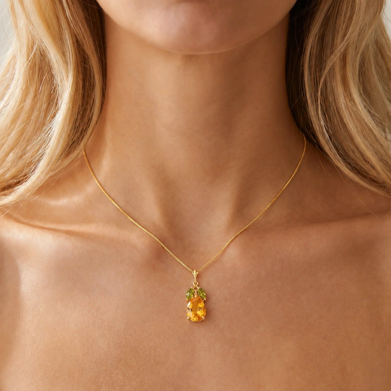 Yellow Gold Rose Necklace Blue Topaz 10K — Nina