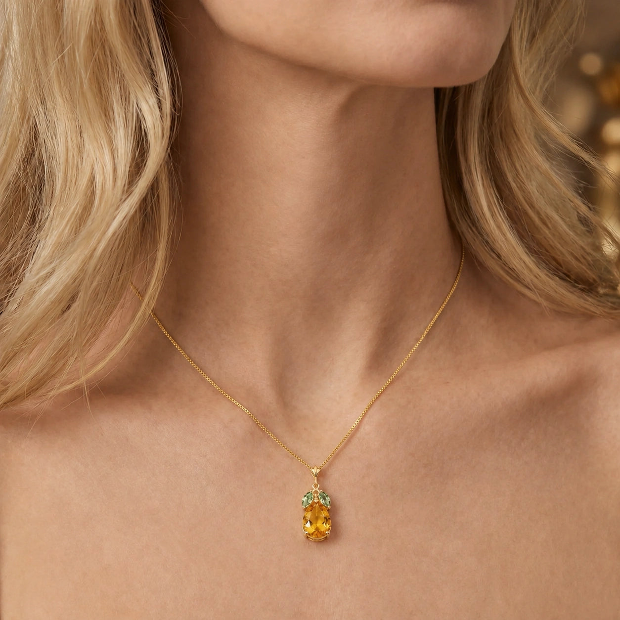 Yellow Gold Rose Necklace Blue Topaz 10K — Nina