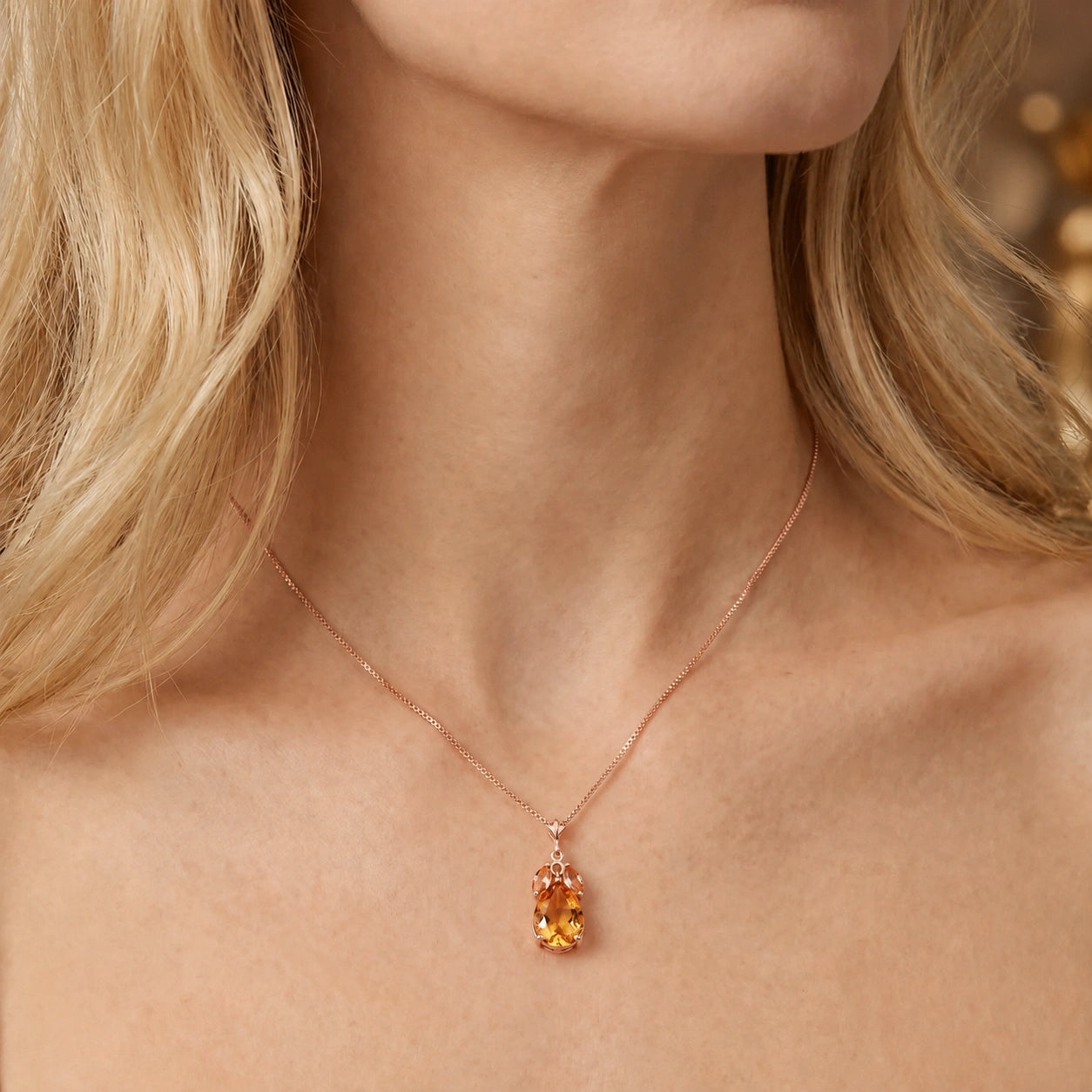 Rose Gold Rose Necklace Citrine 10K — Nina