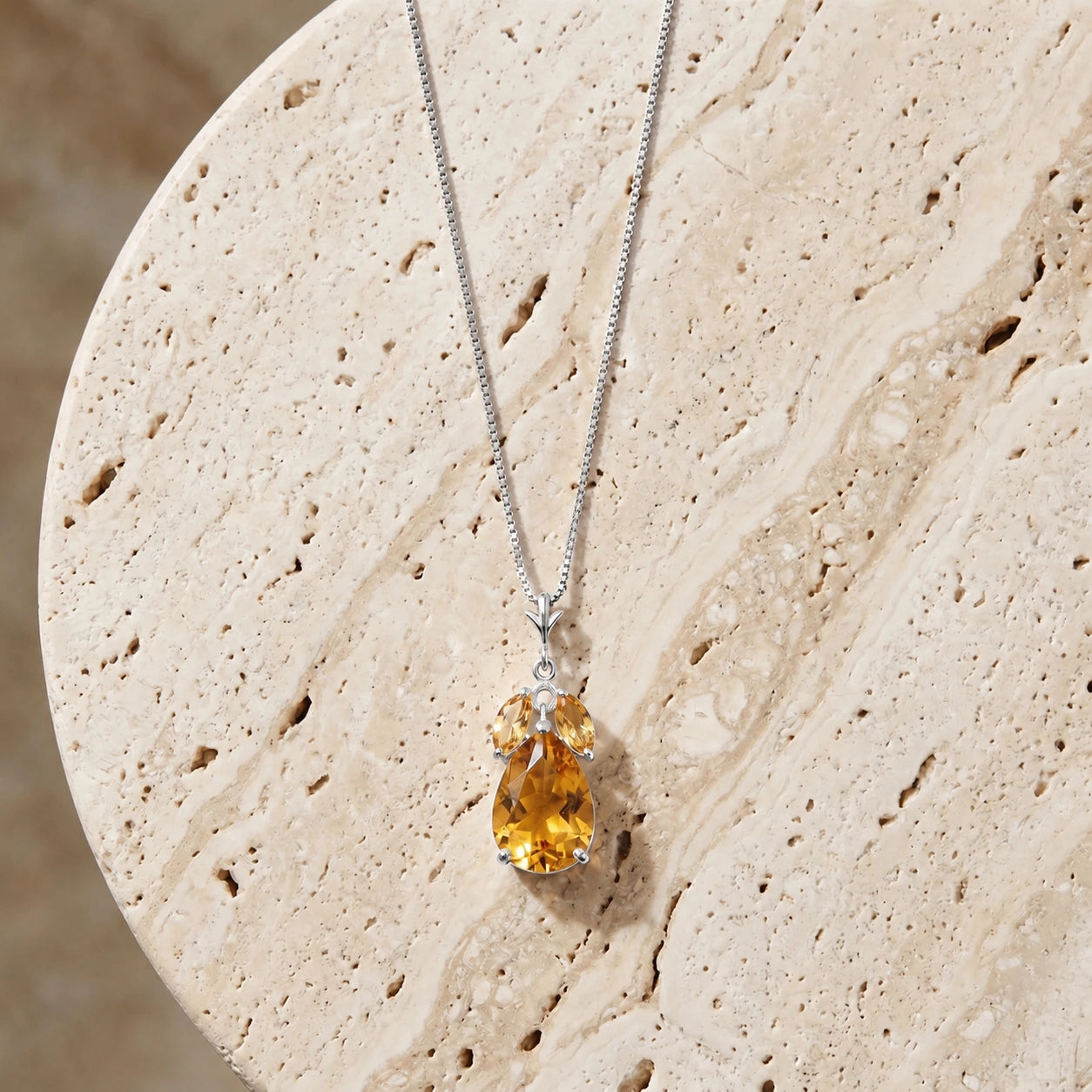 White Gold Rose Necklace Citrine 10K — Nina