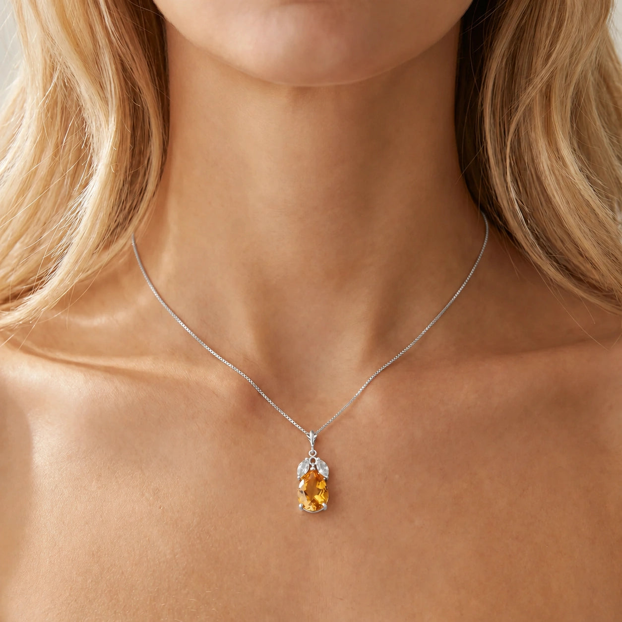White Gold Rose Necklace Citrine 10K — Nina
