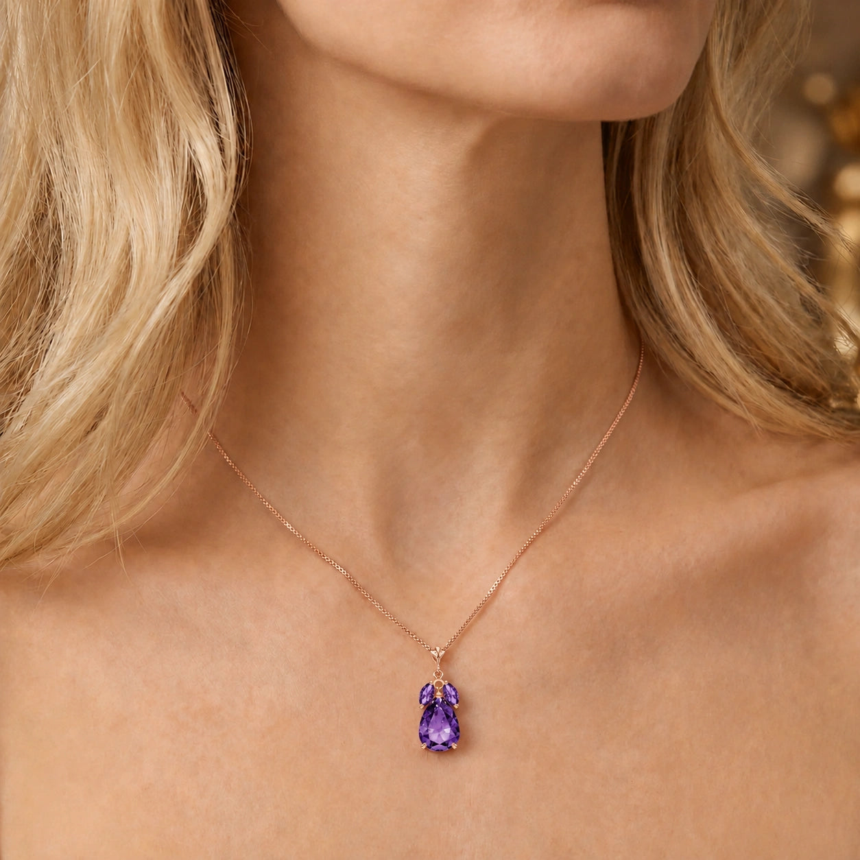 Rose Gold Rose Necklace Garnet 10K — Nina