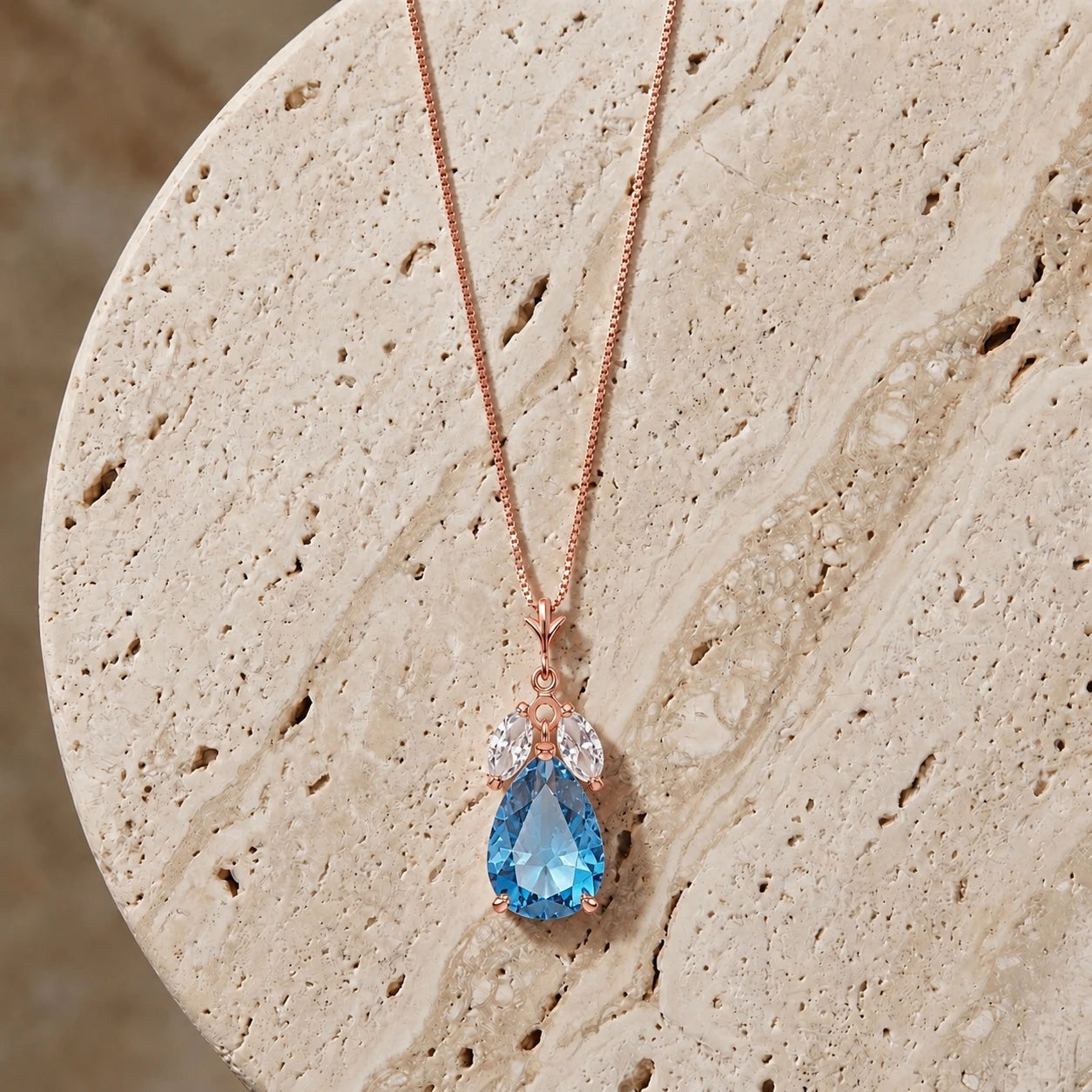 Rose Gold Rose Necklace Sapphire 10K — Nina