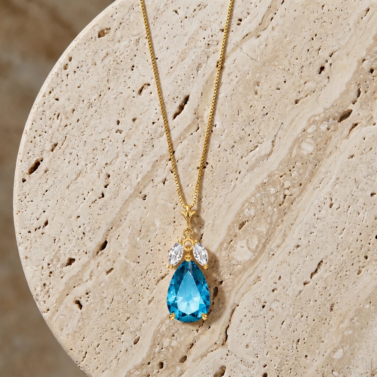 Yellow Gold Rose Necklace Sapphire 10K — Nina