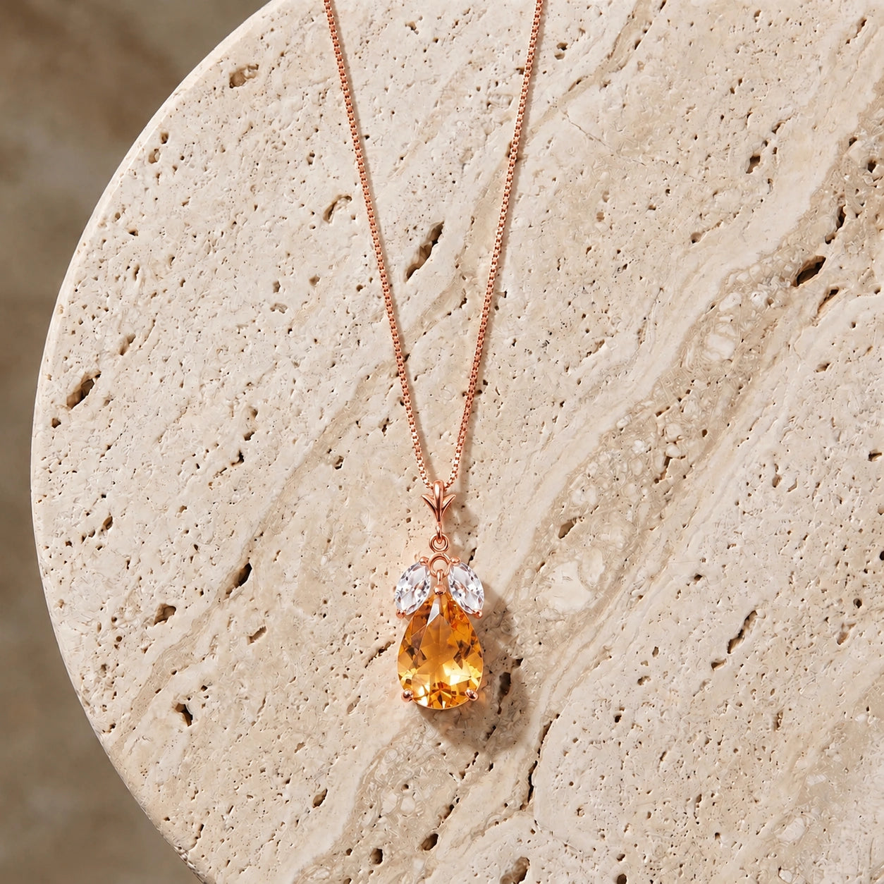 Rose Gold Rose Necklace White Topaz 10K — Nina