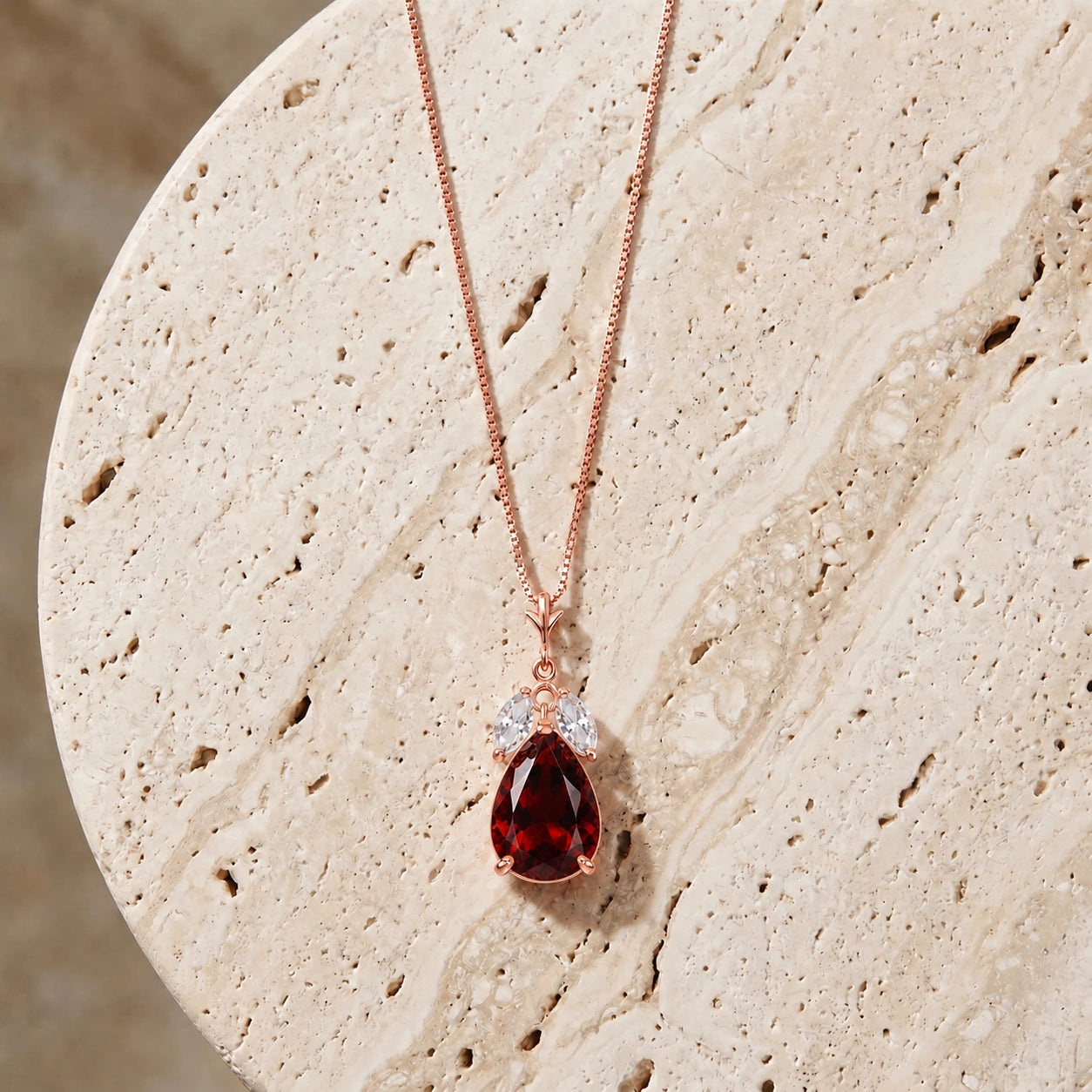 Rose Gold Rose Necklace White Topaz 10K — Nina