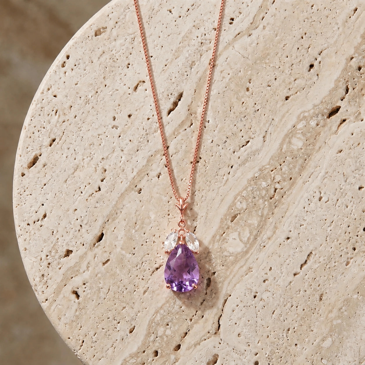 Rose Gold Rose Necklace White Topaz 10K — Nina