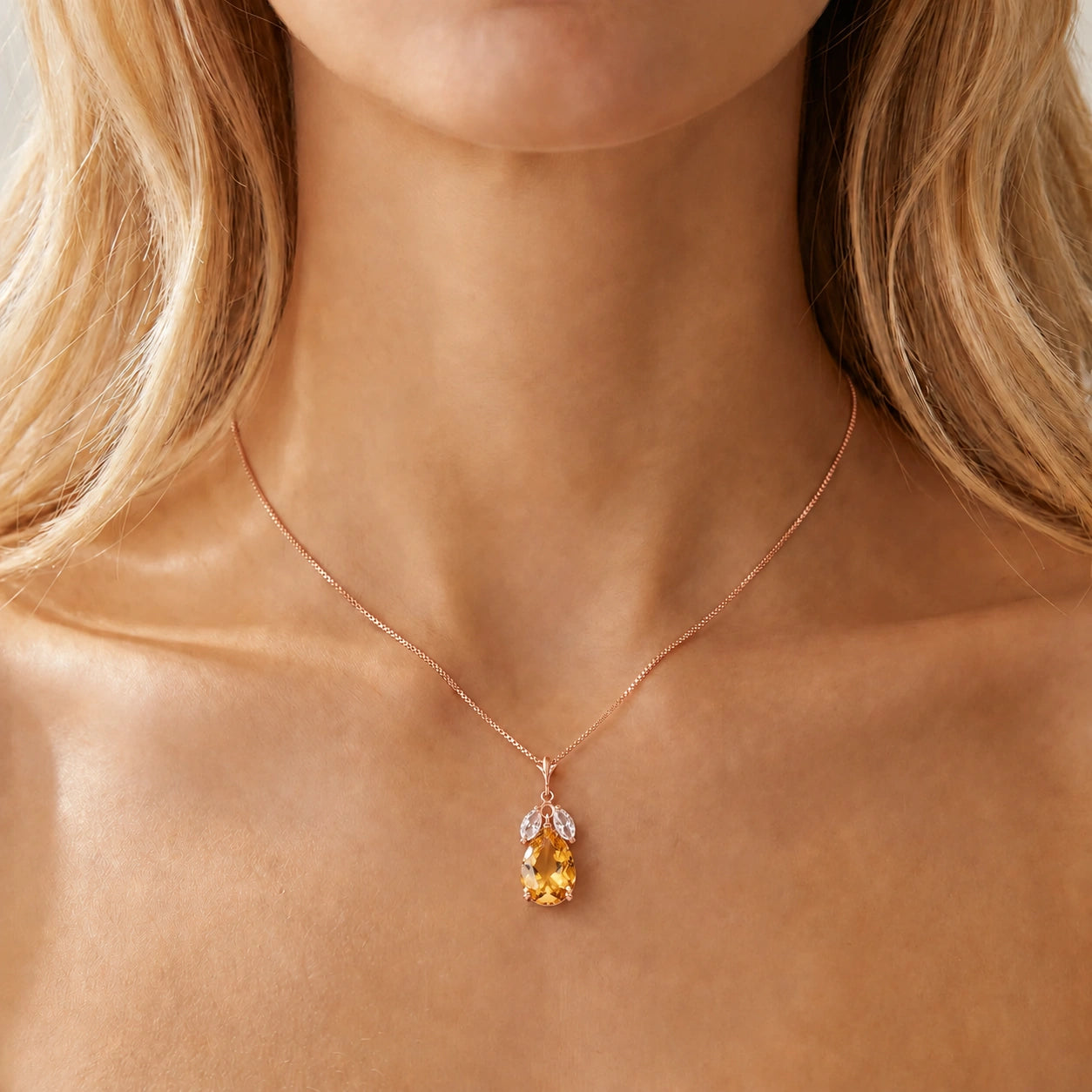 Rose Gold Rose Necklace White Topaz 10K — Nina