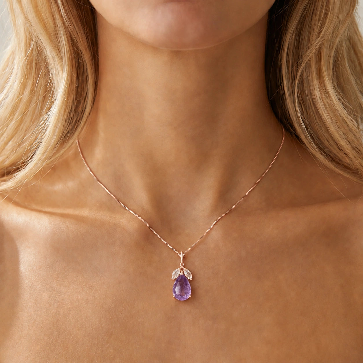 Rose Gold Rose Necklace White Topaz 10K — Nina