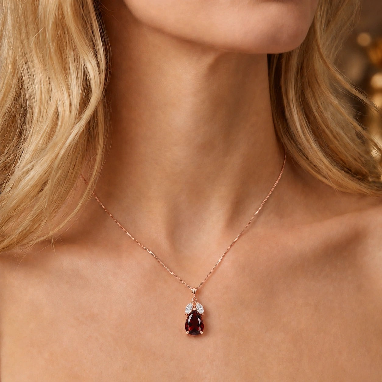 Rose Gold Rose Necklace White Topaz 10K — Nina