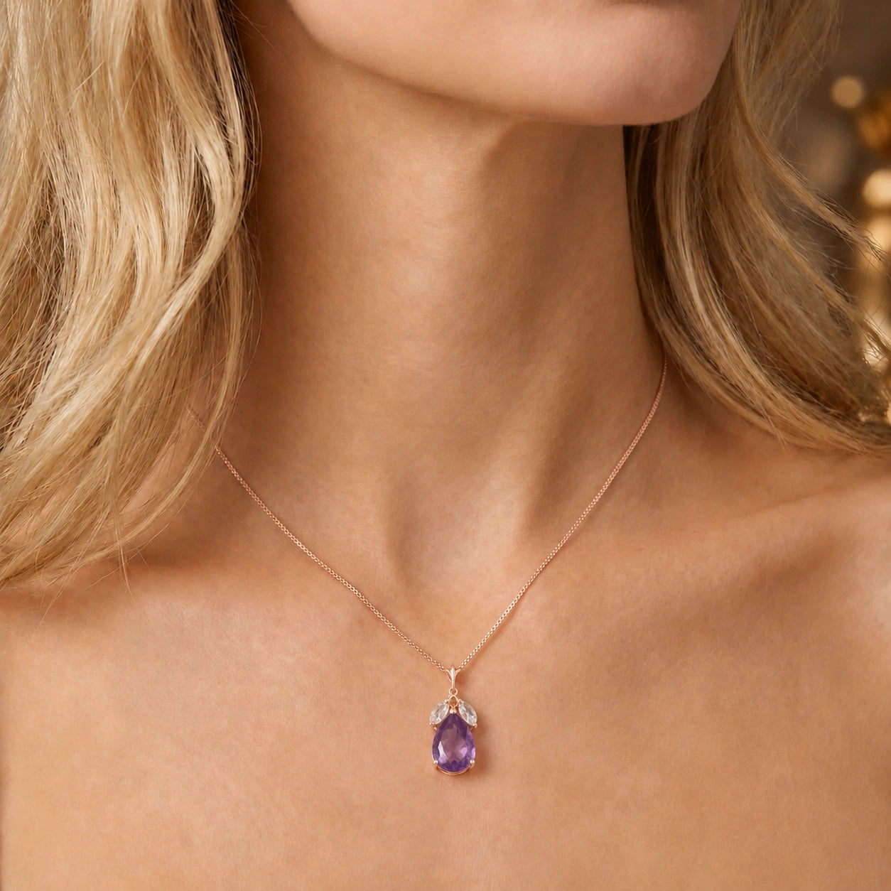 Rose Gold Rose Necklace White Topaz 10K — Nina