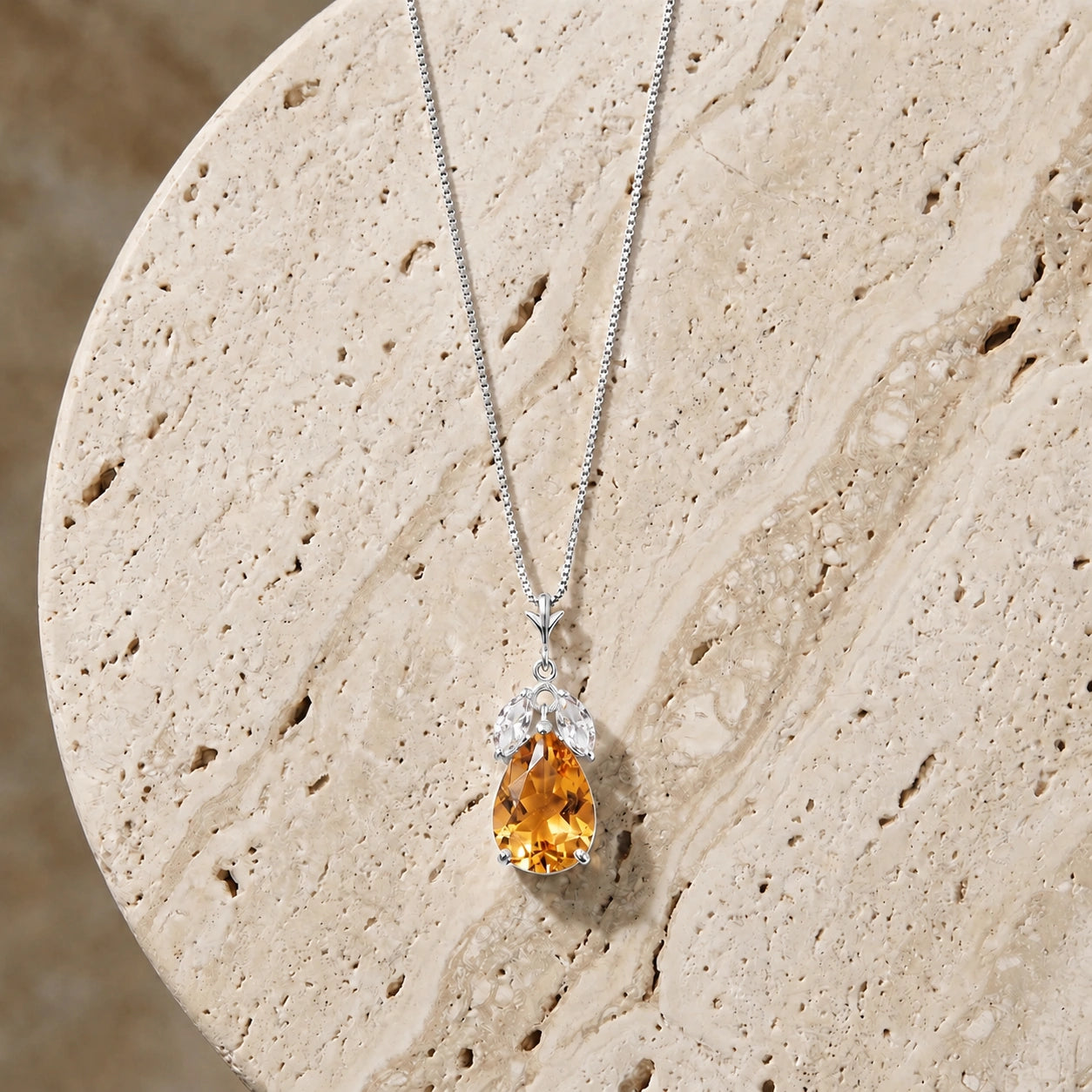 White Gold Rose Necklace White Topaz 10K — Nina