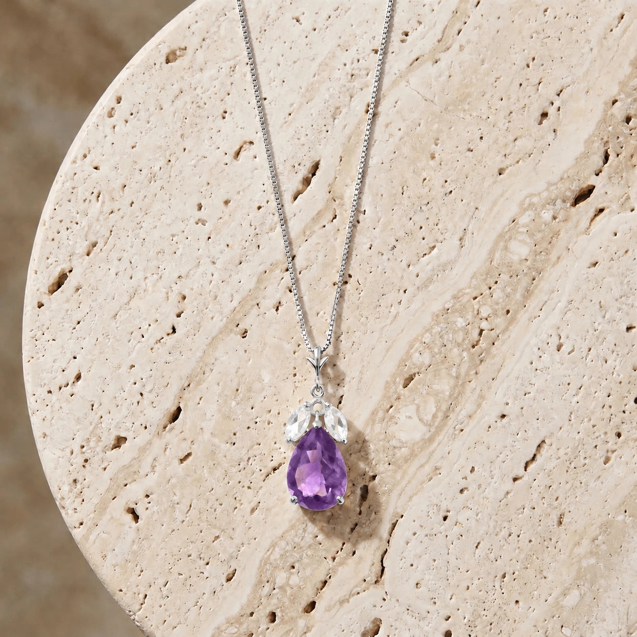 White Gold Rose Necklace White Topaz 10K — Nina