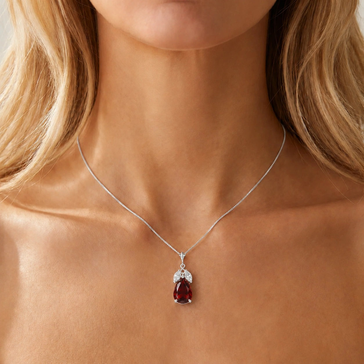 White Gold Rose Necklace White Topaz 10K — Nina