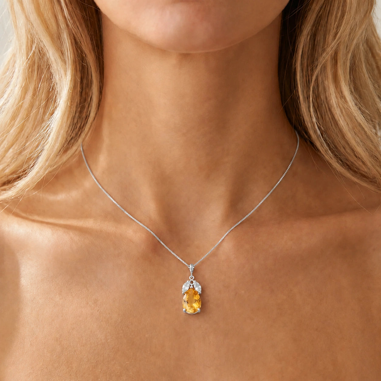 White Gold Rose Necklace White Topaz 10K — Nina