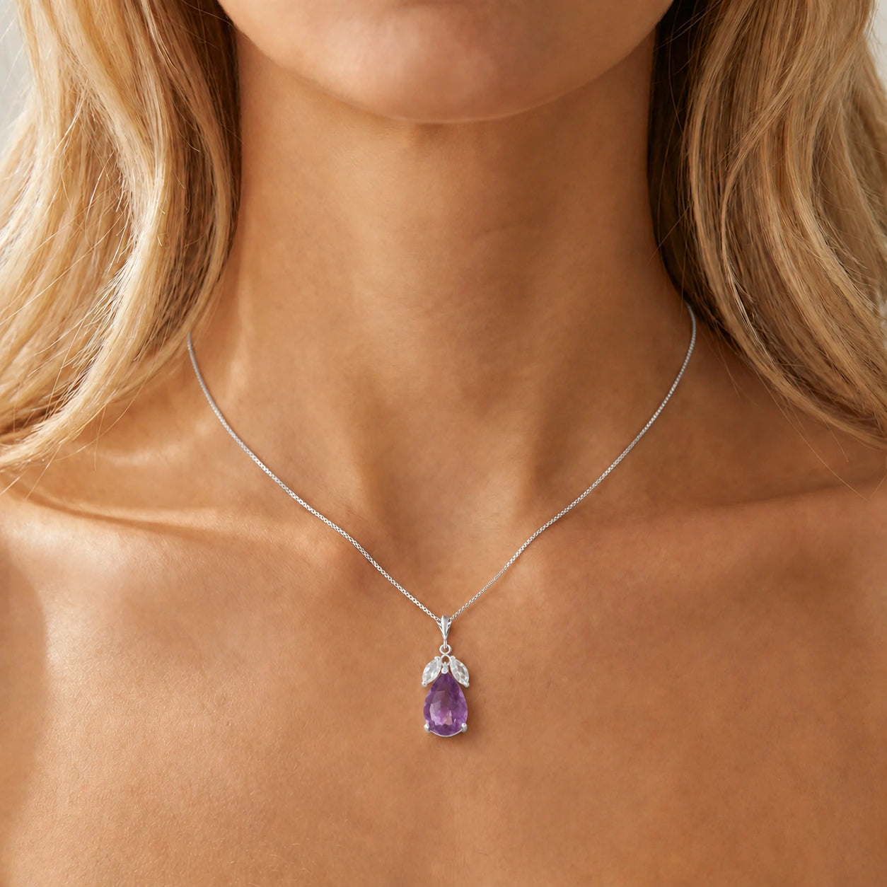 White Gold Rose Necklace White Topaz 10K — Nina