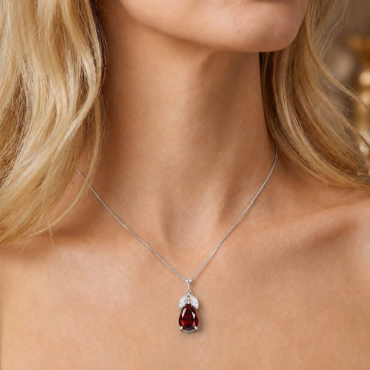 White Gold Rose Necklace White Topaz 10K — Nina
