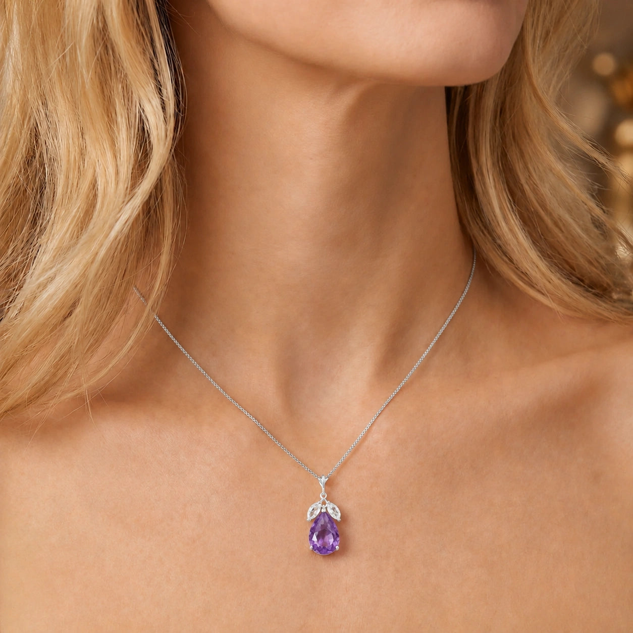 White Gold Rose Necklace White Topaz 10K — Nina