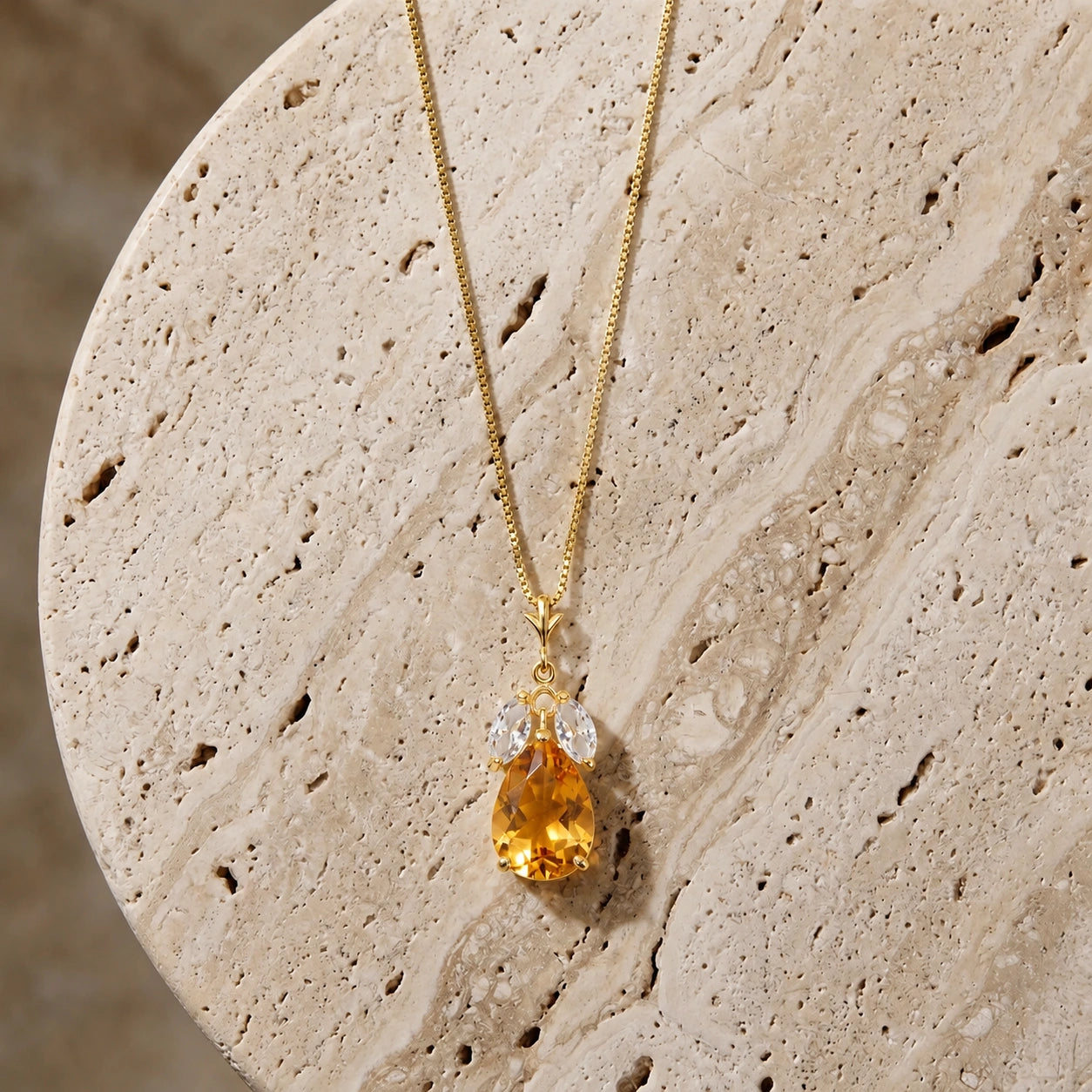 Yellow Gold Rose Necklace White Topaz 10K — Nina