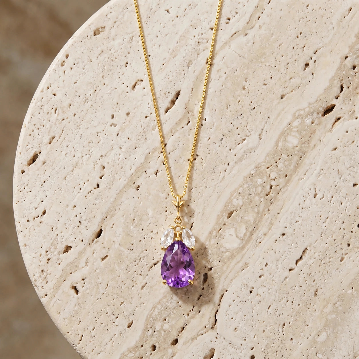 Yellow Gold Rose Necklace White Topaz 10K — Nina