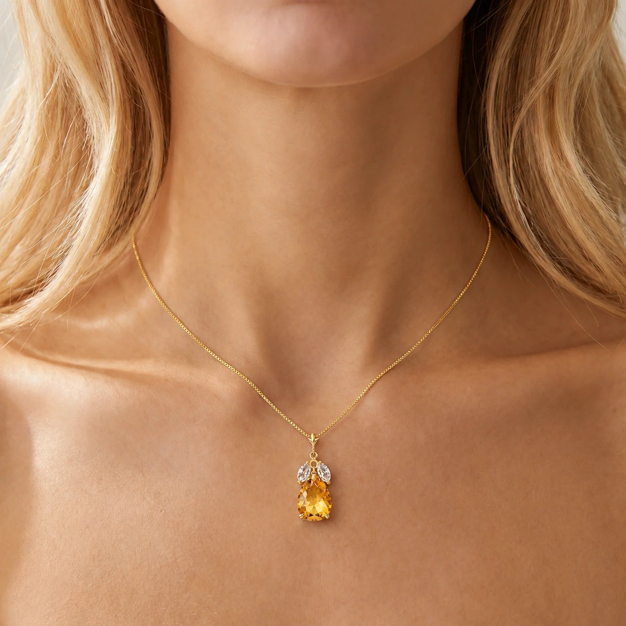Yellow Gold Rose Necklace White Topaz 10K — Nina