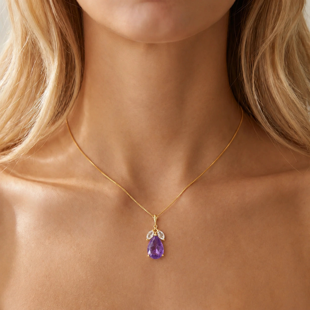 Yellow Gold Rose Necklace White Topaz 10K — Nina