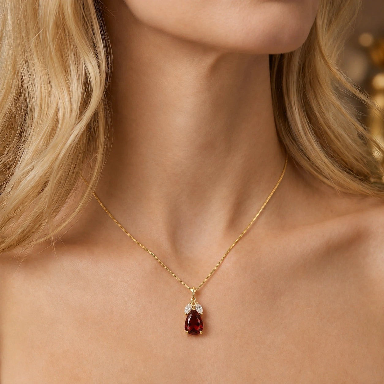 Yellow Gold Rose Necklace White Topaz 10K — Nina