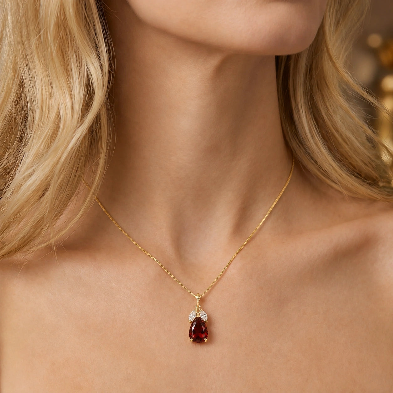 Yellow Gold Rose Necklace White Topaz 10K — Nina